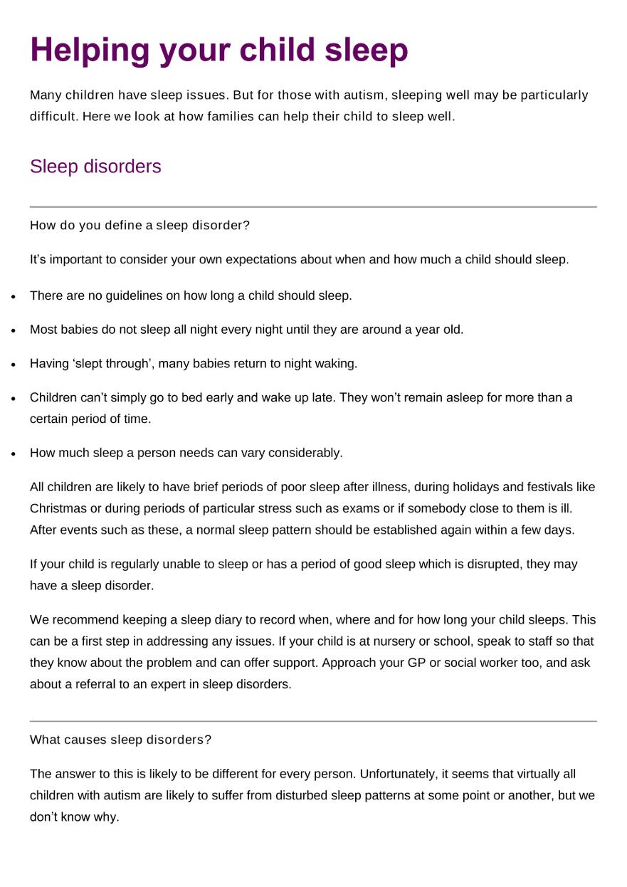 Helping your child to sleep information