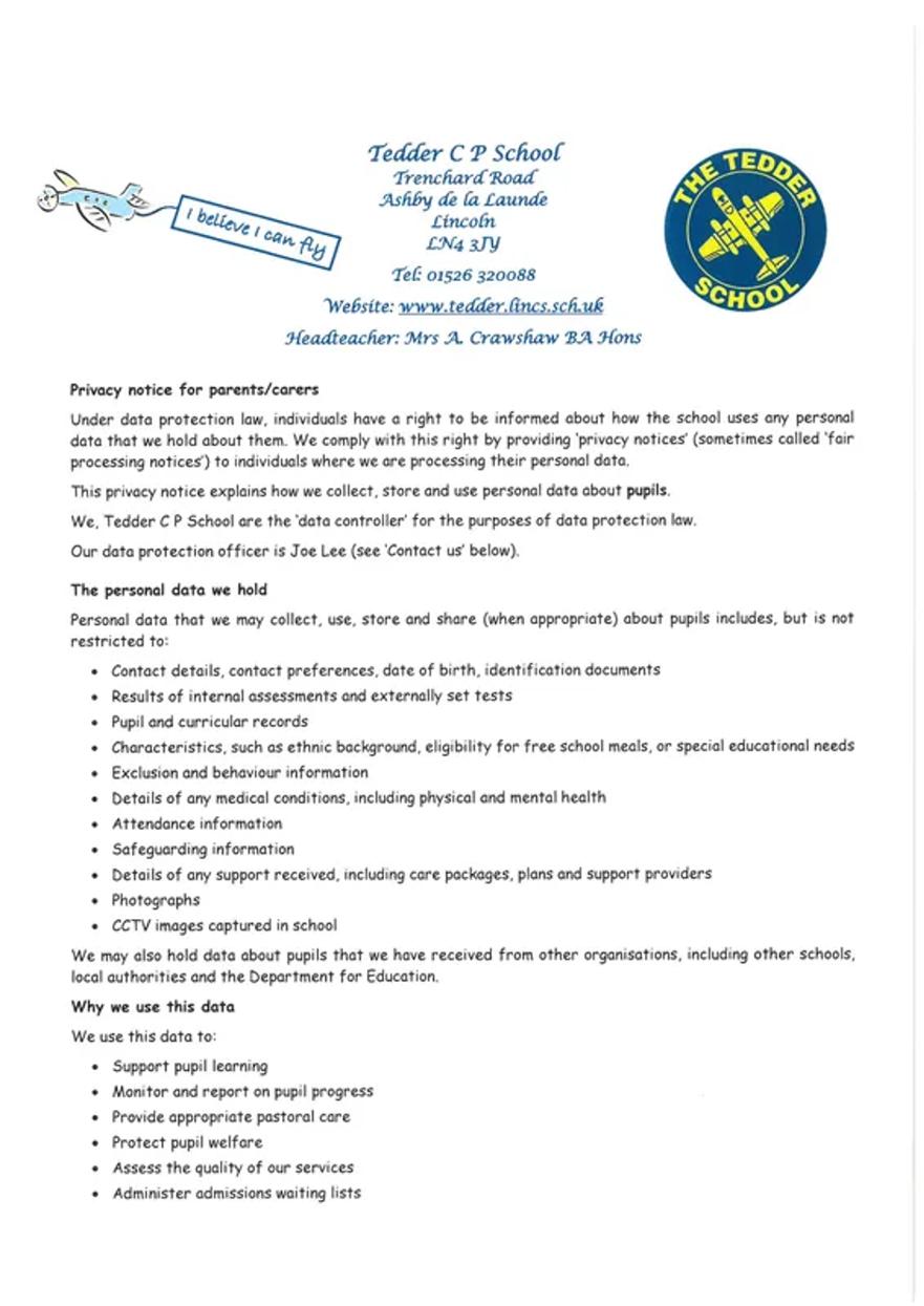 Parent/Carer Pivacy notice